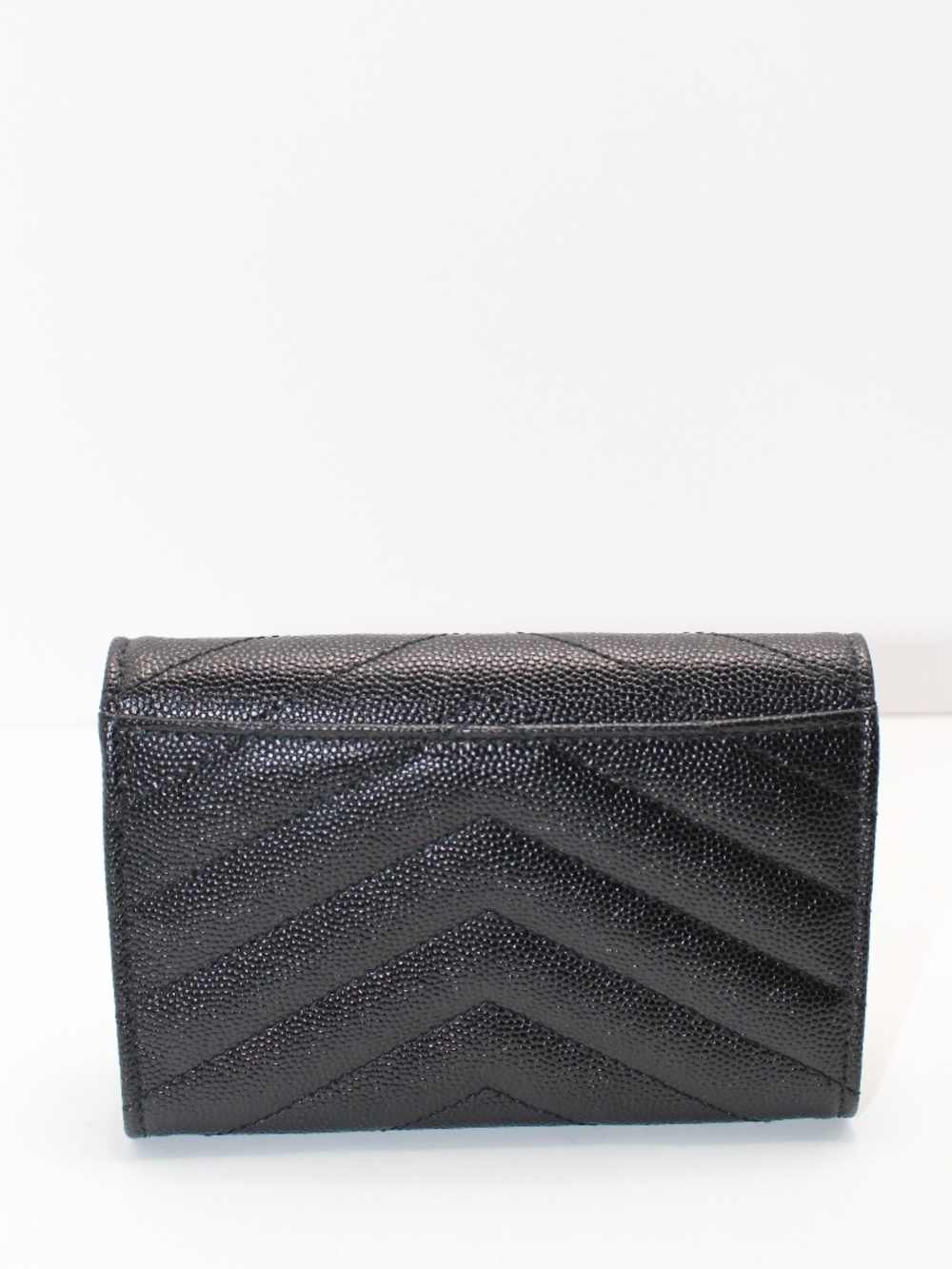 Saint Laurent Cassandre Matelassé Compact Tri-Fold Wallet Black Grain de Poudre - Picture 2 of 5